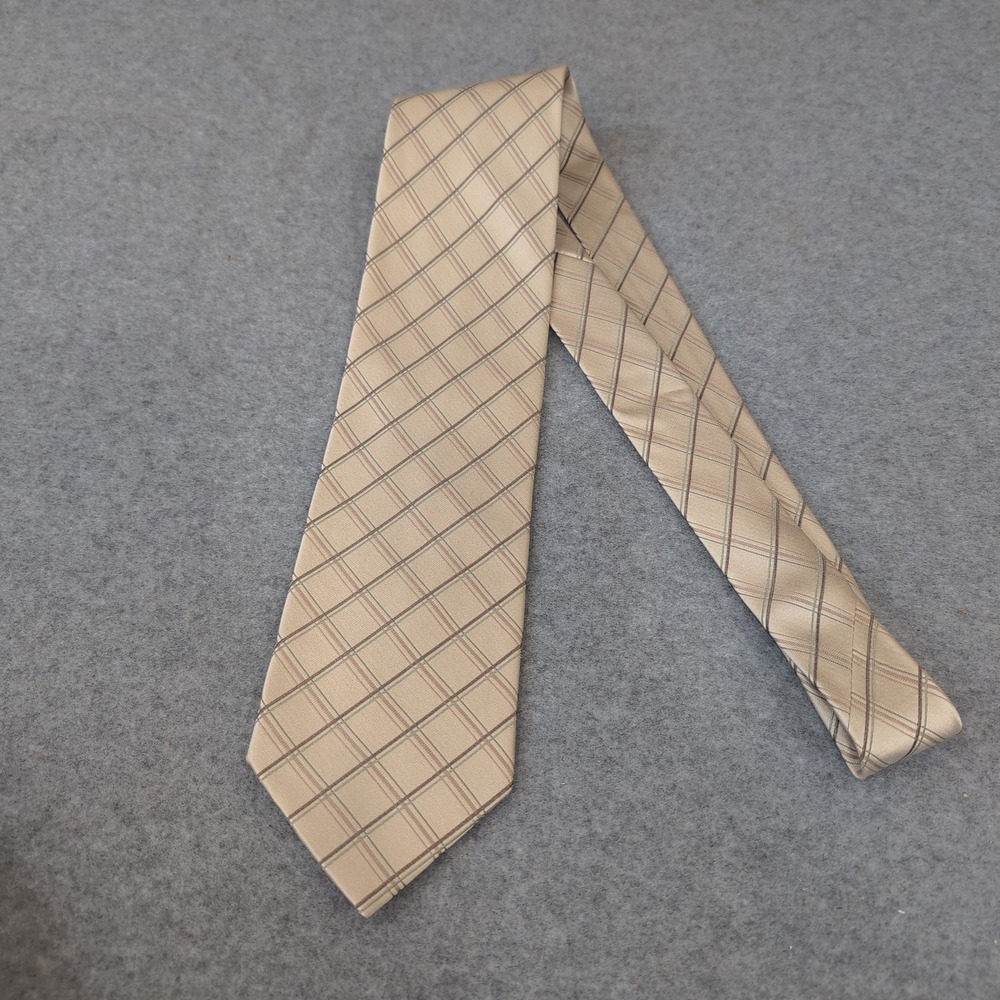 GEORGE Mens Necktie All Silk Beige Brown Plaid Professional Career - Picture 4 of 4